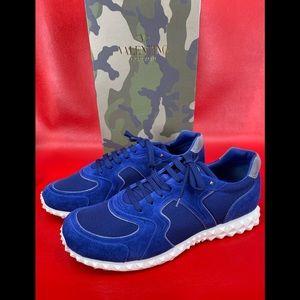 Authentic Valentino Rock Stud Blue Suede Leather Trainers Sneakers Size US 13